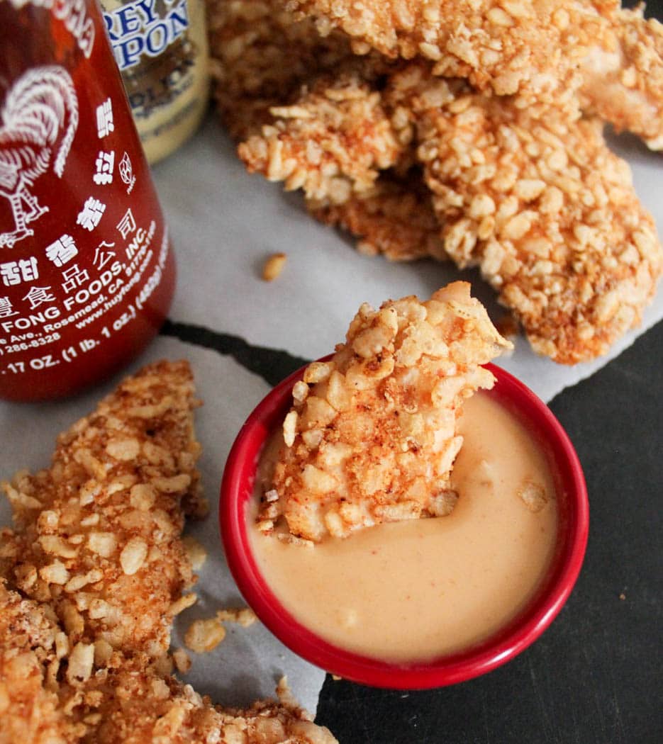 Crispy Baked Chicken Tenders with Sriracha Honey Mustard Domesticate ME!