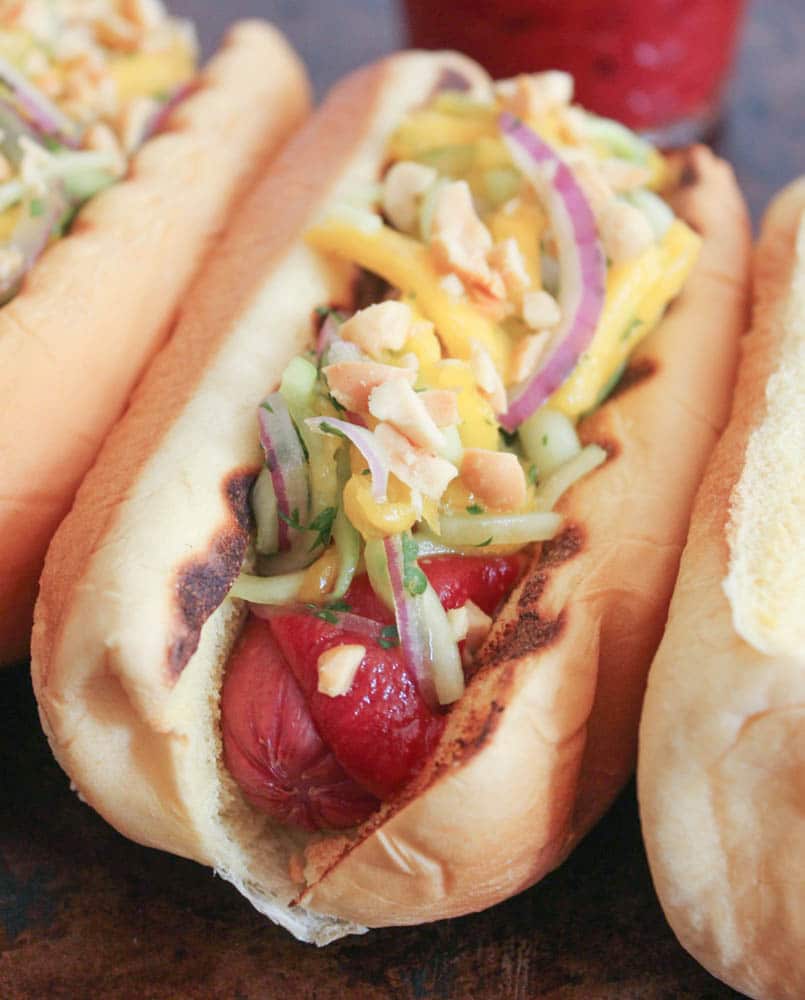 Thai Hot Dogs with Cucumber-Mango Slaw and Homemade ...