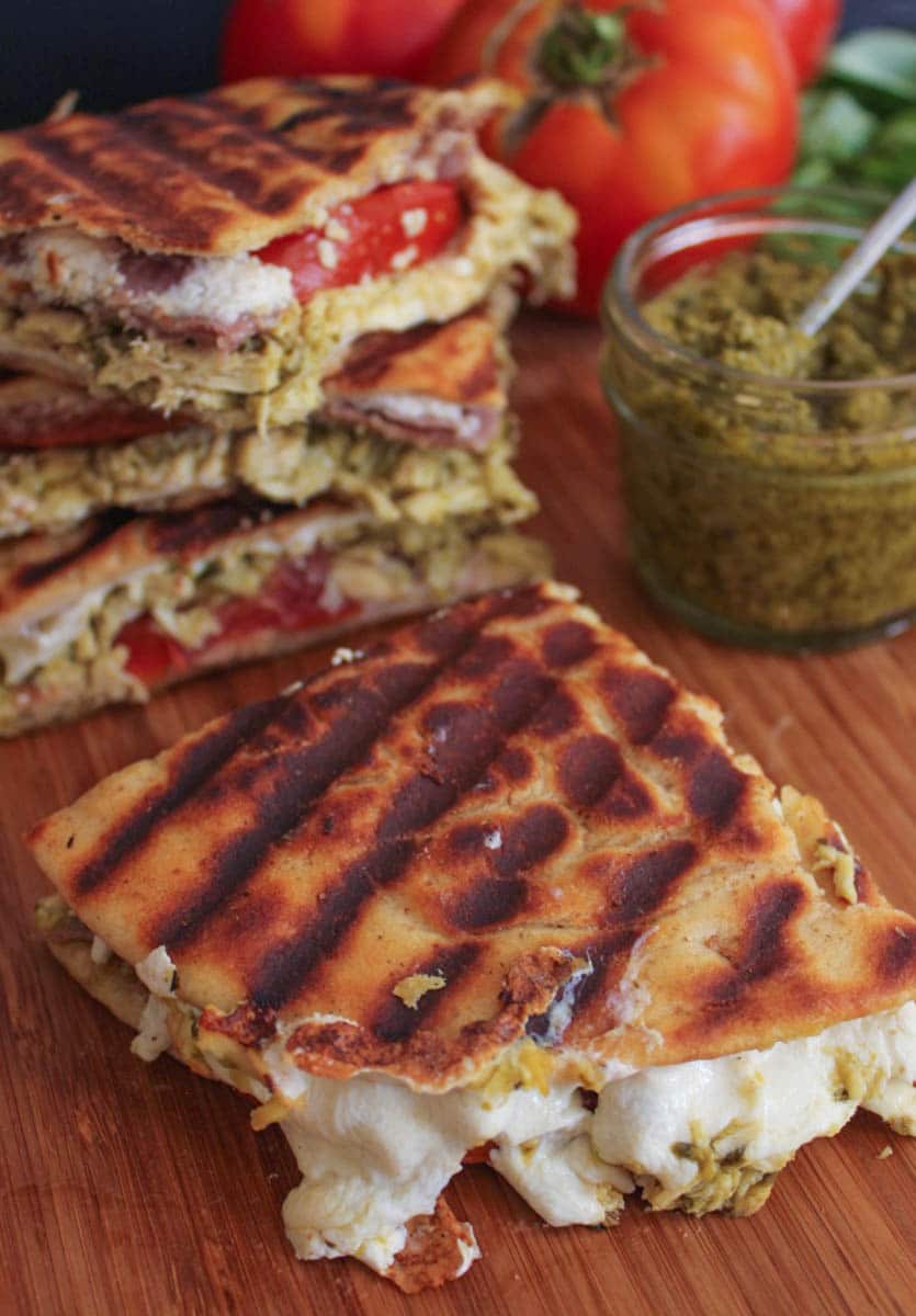 Cheesy Pesto Chicken Panini with Prosciutto and Tomatoes Domesticate ME!