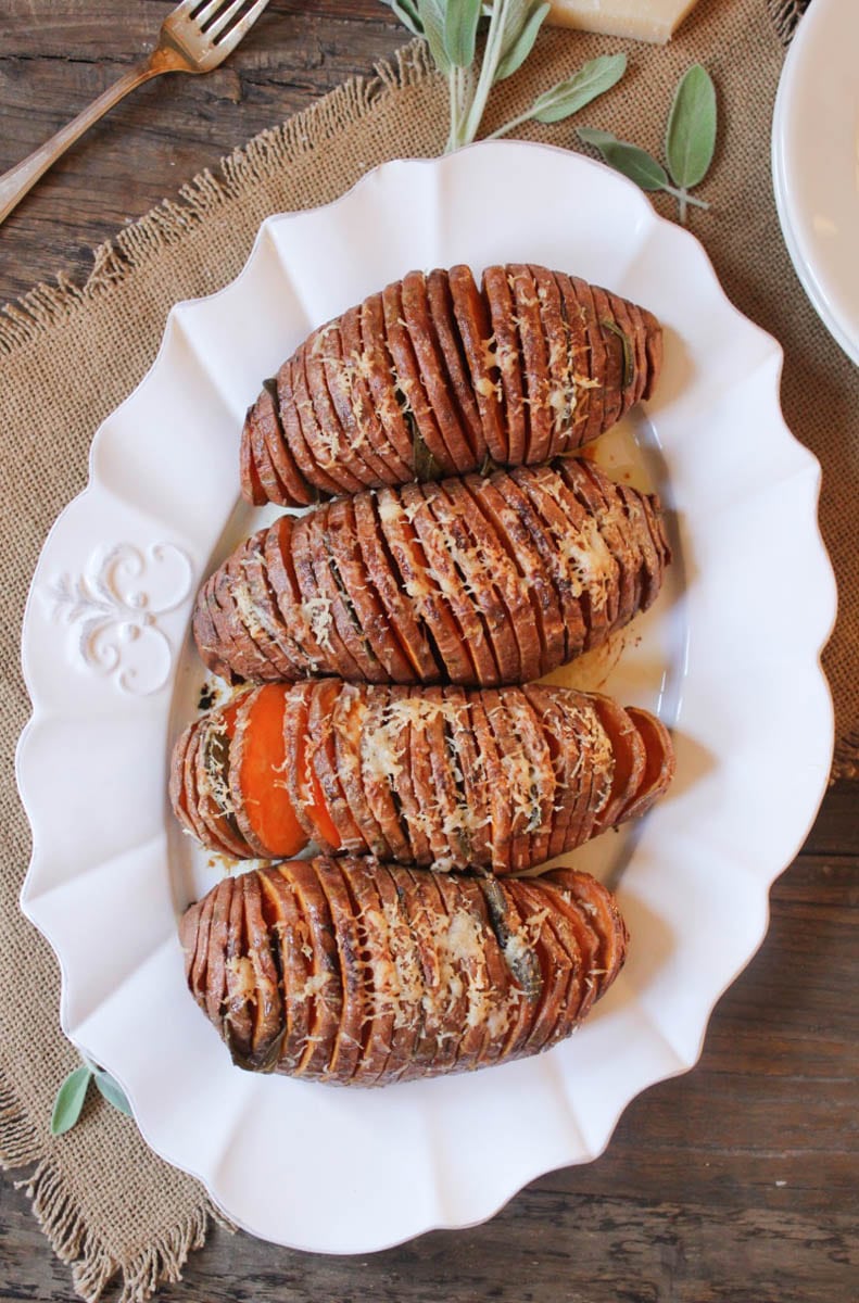 Hasselback Sweet Potatoes with Parmesan and Sage ... Hasselback Sweet Potatoes with Parmesan and Sage ...