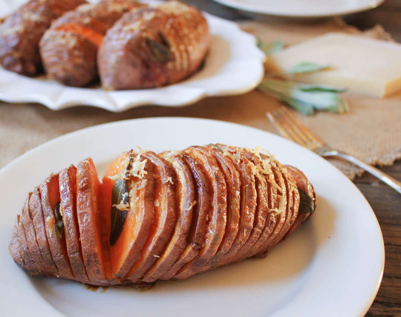Hasselback Sweet Potatoes with Parmesan and Sage ... Hasselback Sweet Potatoes with Parmesan and Sage ...