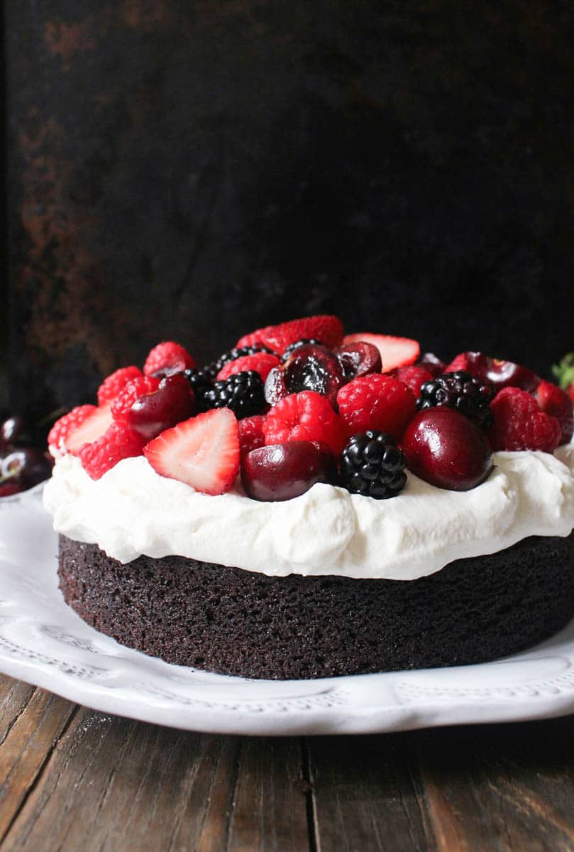 Foolproof Chocolate Cake with Whipped Cream and Fresh Berries